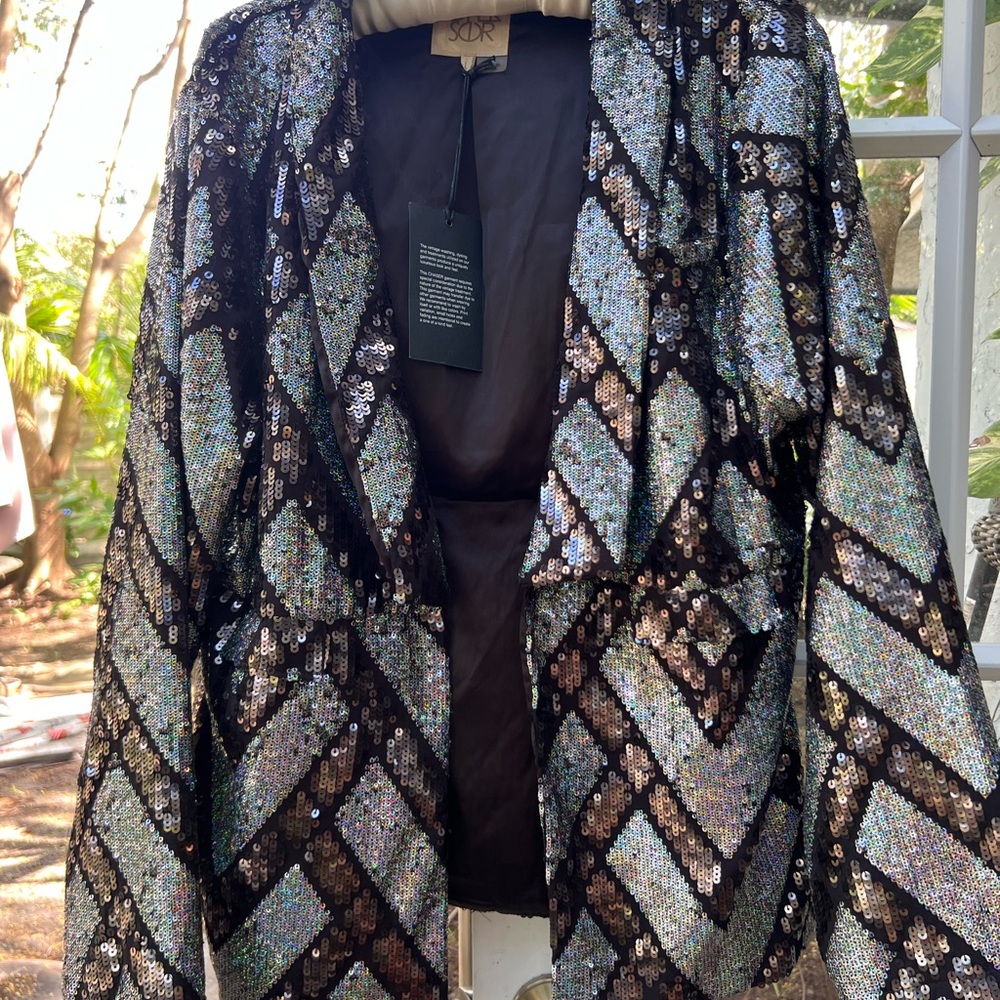 Sequin Blazer with Chevron Pattern has pockets, brand new!